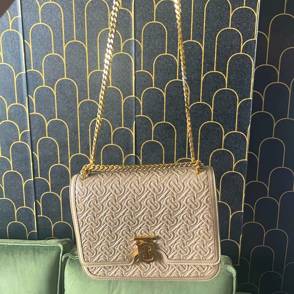 Burberry Quilted Monogram Lamb-skin TB Bag NEUTRAL